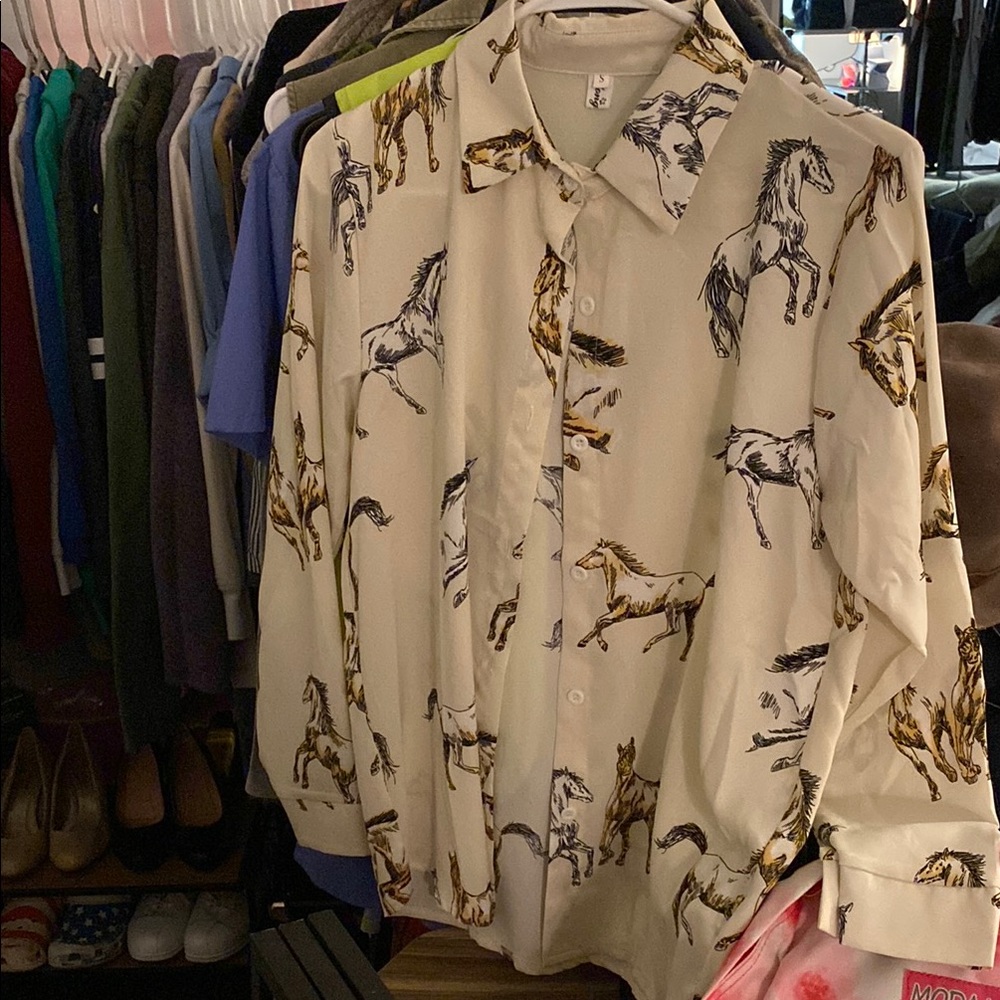 Men's Cream Horse Print Shirt